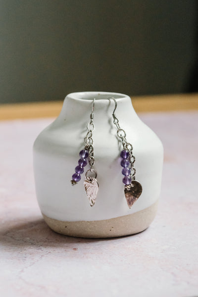 Silver Teardrop and Amethyst Drop Earrings
