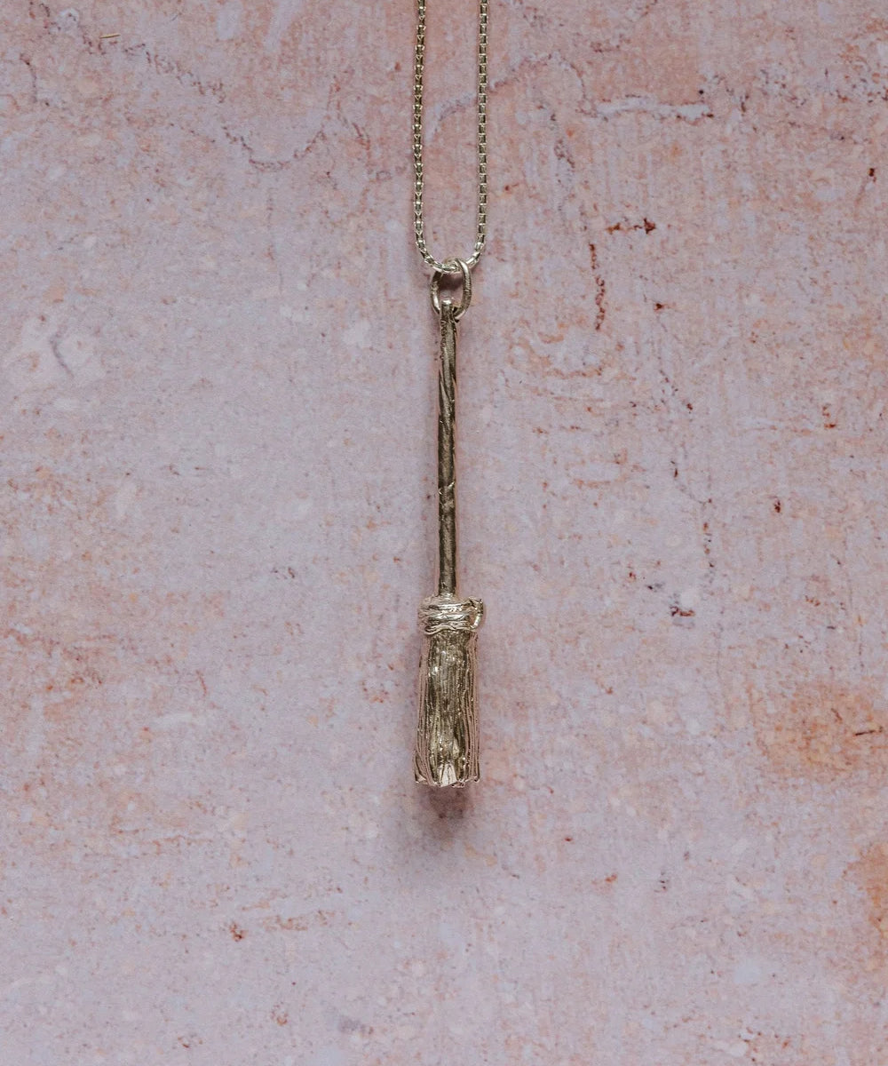 Handmade recycled silver broomstick pendant on 16-inch chain
