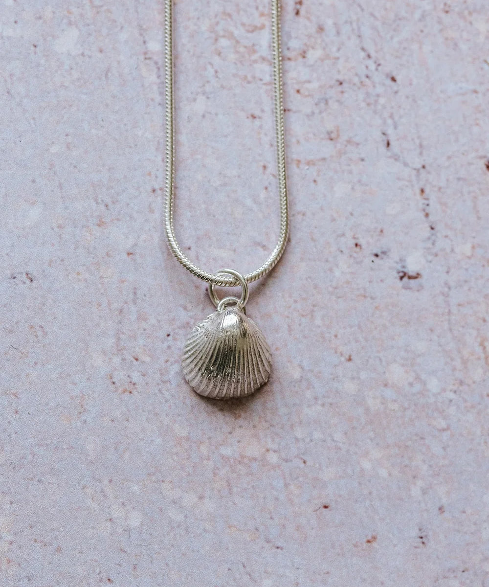Fine silver cockleshell pendant necklace on 16-inch chain