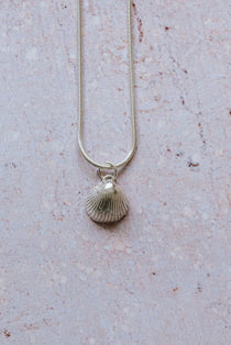 Fine silver cockleshell pendant necklace on 16-inch chain