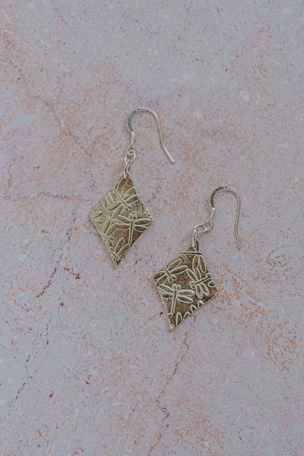 artisan jewellery pair of dragonfly drop earrings, 25th wedding anniversary gift for her, 
