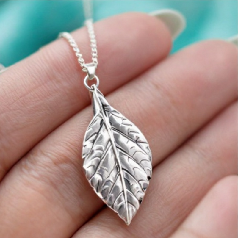Handmade silver leaf pendant created in a silver clay jewellery making workshop