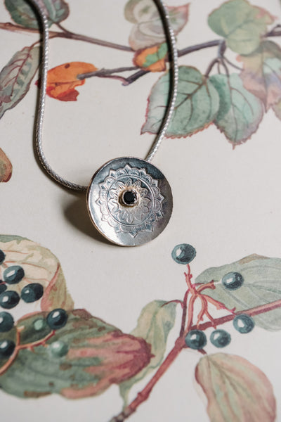 Silver Mandala Necklace with Green CZ