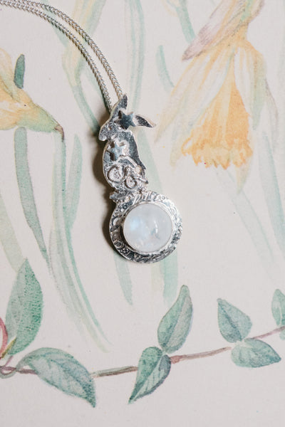 Moonstone Hare Pendant Necklace