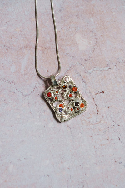 Silver Klimt-Inspired Gemstone Necklace