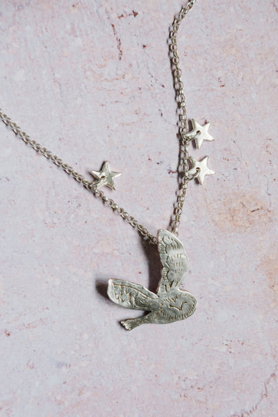 Silver Owl and Star Necklace