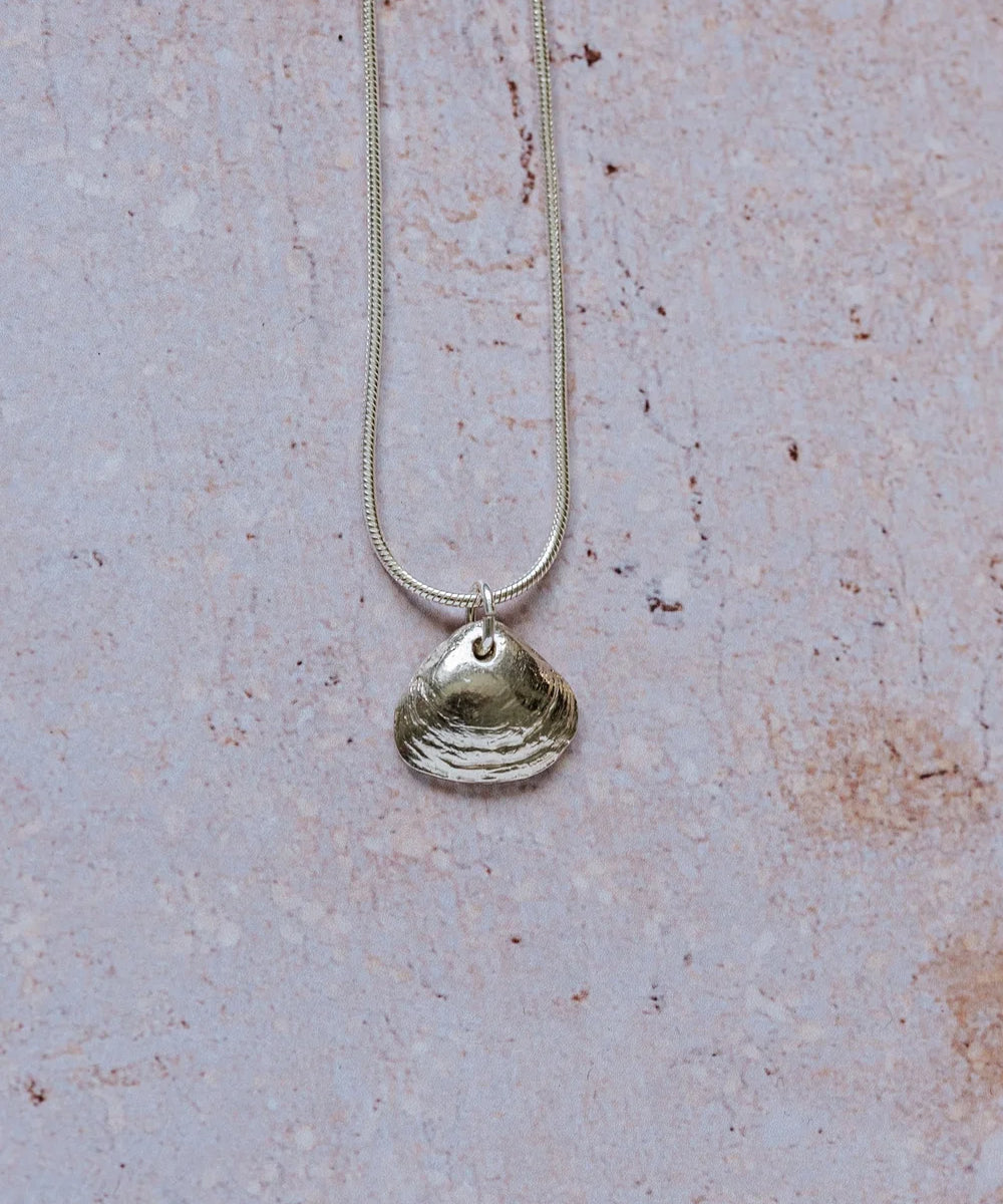 Handmade fine silver seashell pendant necklace on 16-inch chain, coastal-inspired jewellery by Magic of Fireflies and Dragonflies