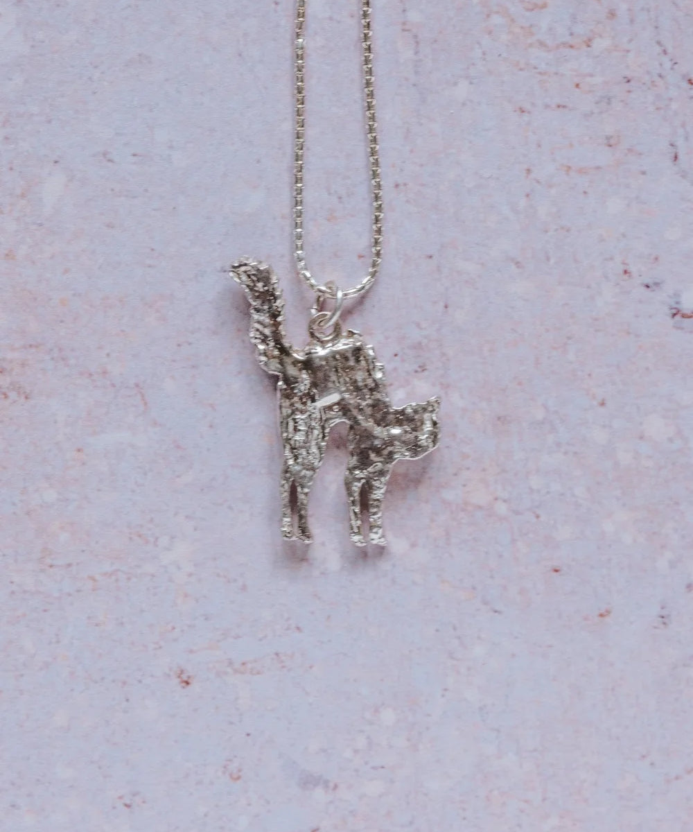 handmade silver cat necklace pendant on sterling silver chain