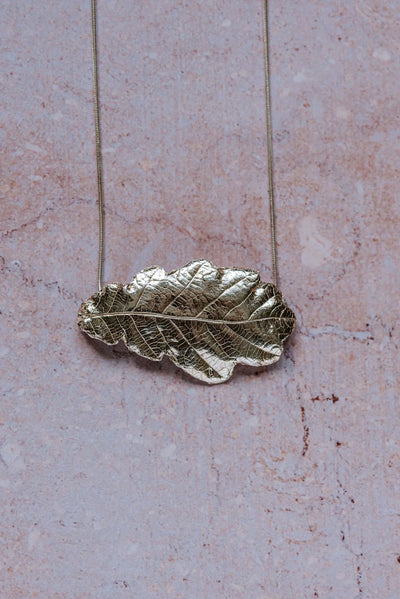 Fine silver oak leaf pendant necklace handcrafted from a real leaf, eco-friendly jewellery made in the UK