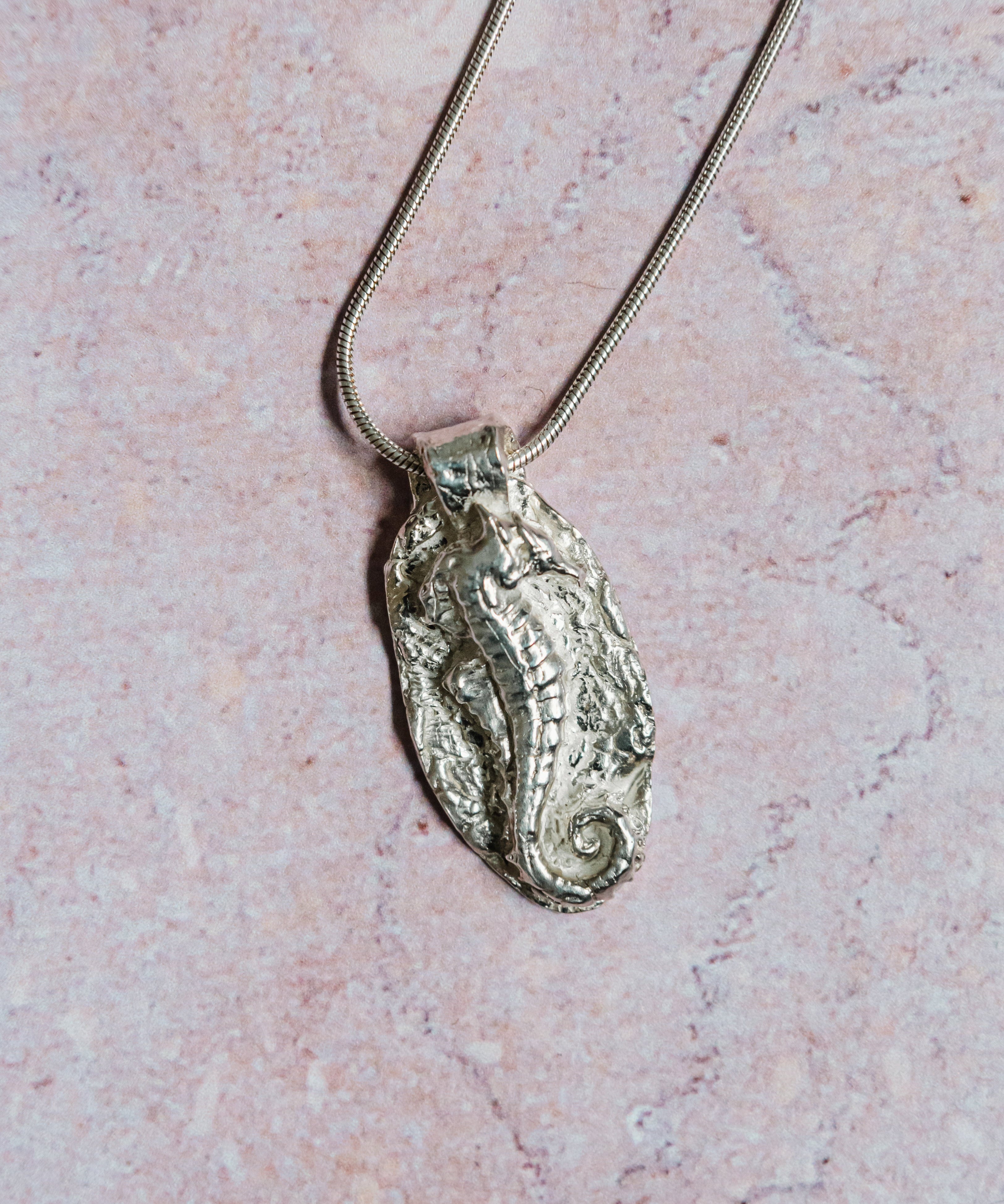 Handmade sterling silver seahorse pendant necklace inspired by ocean life