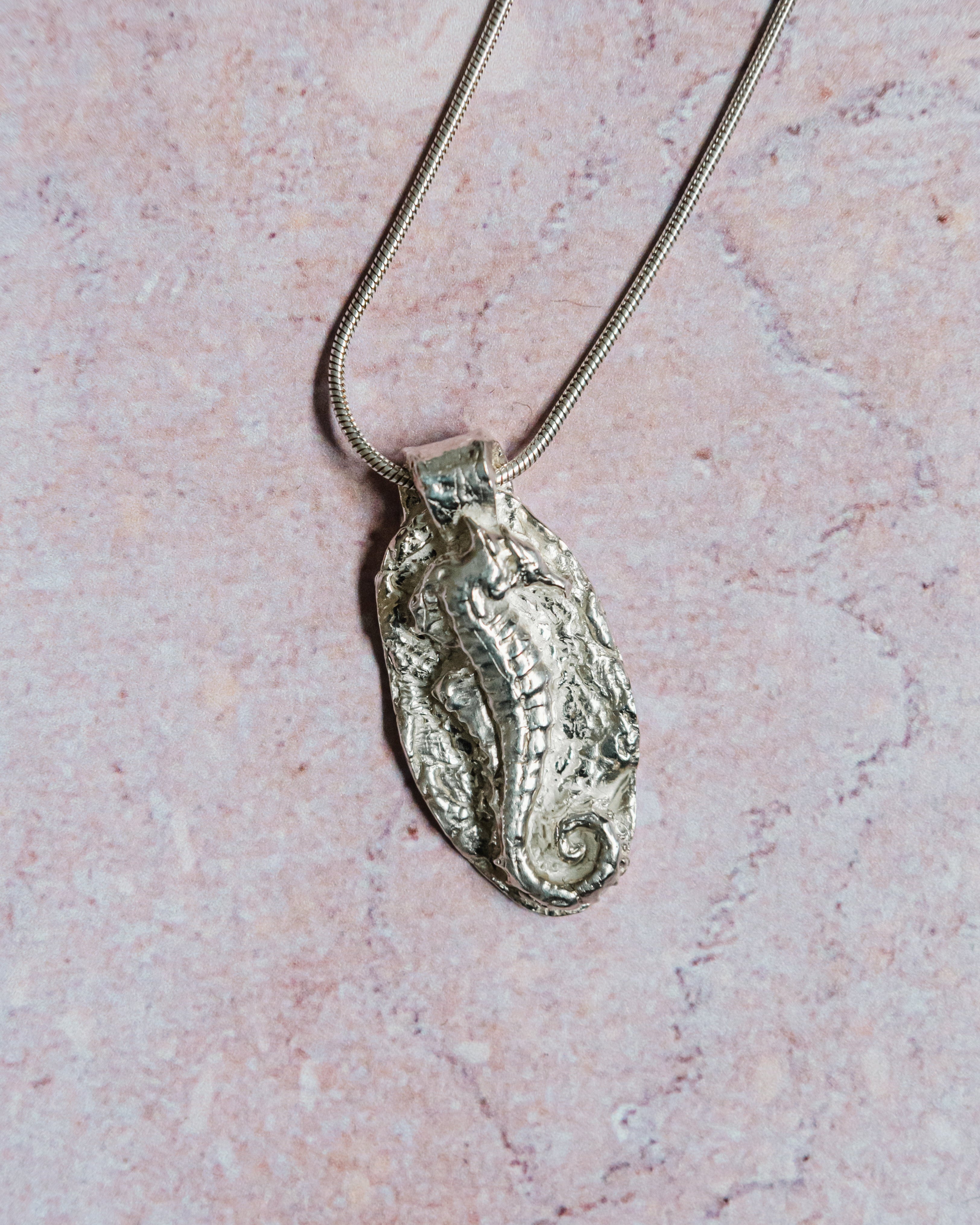 Handmade sterling silver seahorse pendant necklace inspired by ocean life