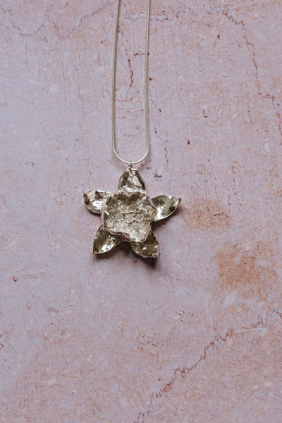 Handmade fine silver water lily pendant with rose quartz cabochons on sterling silver chain